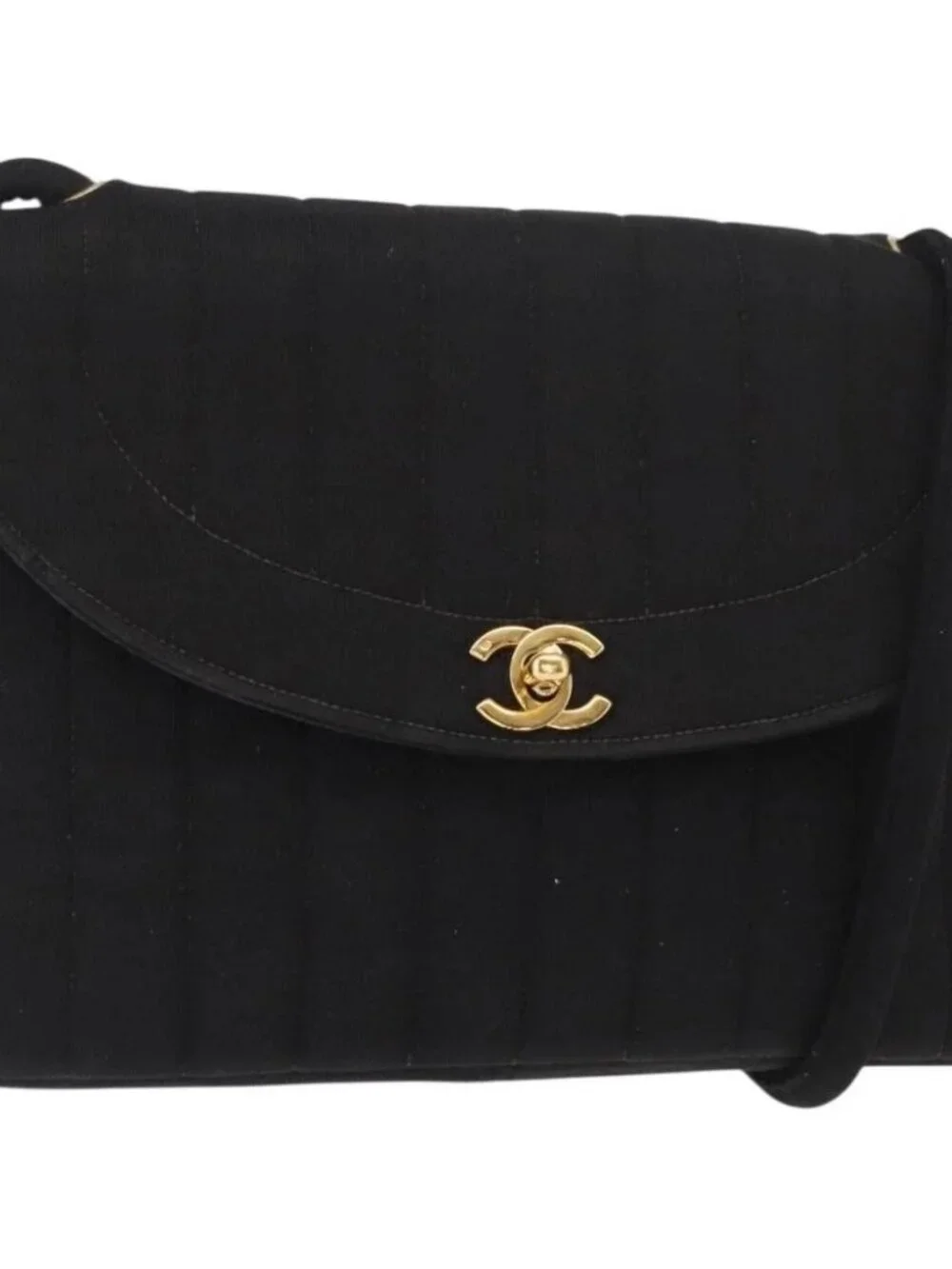 CHANEL Mademoiselle Shoulder Bag Cotton Black Gold CC Auth bs31506